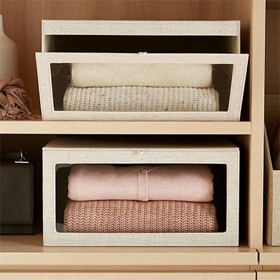 How to get an organized, marie kondo closet in just 5 steps #theeverymom organization easy organization cleaning closet hacks Sweater Box, Smart Closet, Closet Storage Bins, Organized Closet, Tea Organization, Sweater Storage, Organization Products, Small Closets, Small Closet