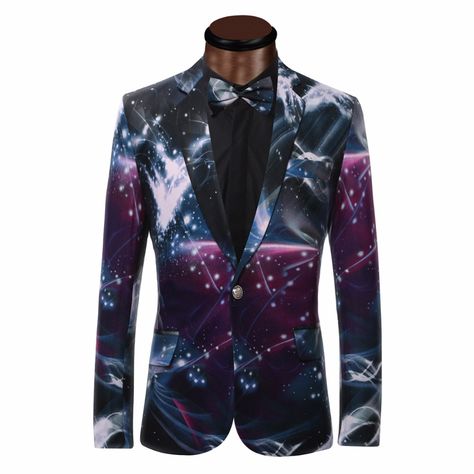 Printed Blazer For Men, Space Themed Wedding, Blazer For Men Wedding, Space Clothing, Fashion Design Men, Galaxy Solar System, Tuxedos Wedding, Groom Tuxedo Wedding, Galaxy Outfit