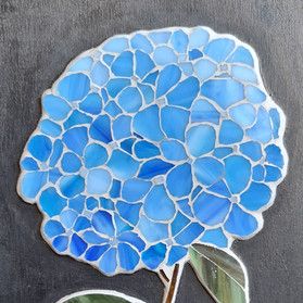 Mosaic Tile Designs, All Of The Lights, Stained Glass Flowers, Mosaic Table, Pink Hydrangea, Stained Glass Projects, Glass Flowers, Blue Hydrangea, Stained Glass Mosaic