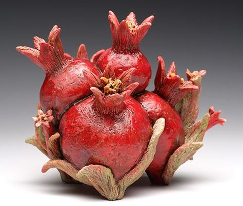 Armenian Pomegranate Ceramic Fruit Sculpture, Pomegranate Sculpture, Pomegranate Ceramic, Ceramic Pomegranate, Deco Fruit, Pomegranate Art, Sculpture Gallery, Ceramic Teapot, Ceramics Ideas Pottery