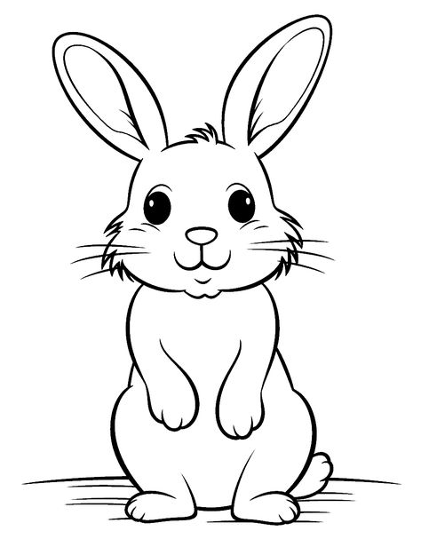 Easy Bunny Animal Coloring Page - An easy and simple bunny with floppy ears and a fluffy tail. Illustration Rabbit, Drawing Rabbit, Rabbit Coloring, Animal Outline, Lapin Art, Rabbit Drawing, Drawing Realistic, Coloring Pages Inspirational, Bunny Coloring Pages