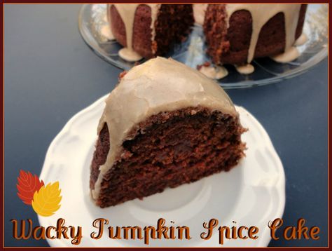 Wacky Pumpkin Spice Cake - no milk, butter or eggs! Wacky Cake Recipe, Crazy Cake Recipes, Wacky Cake, Crazy Cake, Vegan Pumpkin Spice, Spice Cake Recipes, Gf Breakfast, Eggless Desserts, Pumpkin Spice Cake