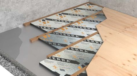 How to Insulate Your Existing Concrete Slab with Halo’s Interra in 5 Easy Steps | BuildwithHalo.com Concrete Floor Insulation, Insulate A Garage, Garage Renovation, Floor Insulation, Insulation Board, Basement Flooring, Garage Floor, Diy Flooring, Concrete Slab