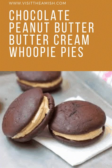 Chocolate Peanut Butter Butter Cream Whoopie Pies Peanut Butter Whoopie Pies, Whoopee Pie, Peanut Butter Buttercream, Whoopie Pie Recipe, Chocolate Whoopie Pies, Chocolate Pie Recipes, Whoopie Pie, Buttercream Filling, Dessert Chocolate