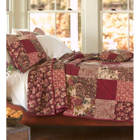 Plow & Hearth Red/Brown/Tan Standard Cotton Reversible 3 Piece Quilt Set & Reviews | Wayfair Country Bedspreads, Country Bedding Sets, Quilts Bedding, Rustic Bedding Sets, Log Cabin Quilt Blocks, Down Comforters, Classic Quilts, Floral Patches, Red Home Decor