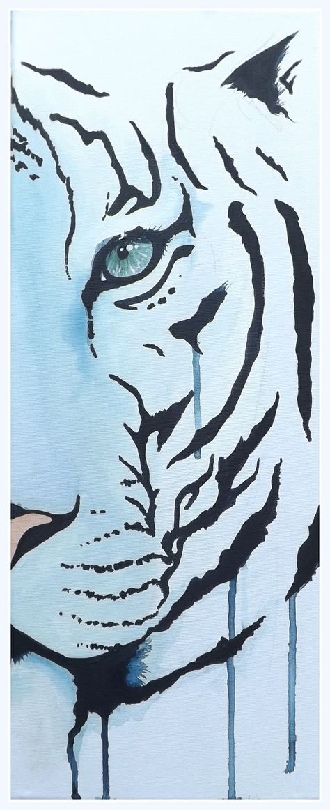 White Tiger Art Draw, White Tiger Art Illustration, White Tiger Drawing, Tiger Acrylic Painting, White Tiger Painting, Tiger Graffiti, Tiger Outline, Tiger Drawing, Tiger Painting