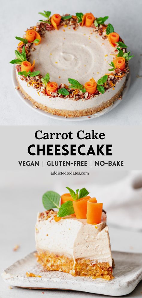 Carrot Cake Decoration, Carrot Cheesecake, Spiced Carrot Cake, Cashew Cheesecake, Raw Vegan Cake, Cheesecake Vegan, Carrot Cake Cheesecake, Cheesecake Toppings, Raw Vegan Desserts