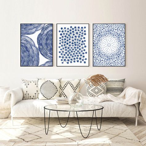 Above Couch Wall Decor, Couch Wall Decor, Modern Wall Art Living Room, Above Couch, Blue Prints, Prints Set Of 3, Over The Bed, Living Room Prints, Living Room Wall Decor