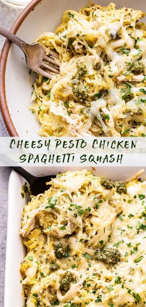 Pesto Chicken Spaghetti Squash, Pesto Chicken Spaghetti, Cheesy Pesto Chicken, Healthy Squash Recipes, Spaghetti Squash Recipes Easy, Chicken Spaghetti Squash, Spaghetti Squash Recipes, Chicken Spaghetti, Spaghetti Pasta