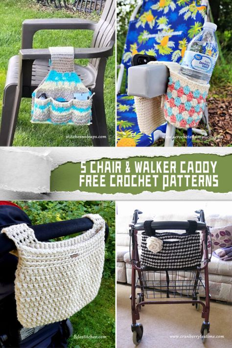 Crochet Wheelchair, Walker Caddy, Shawl Scarf Crochet, Crochet Kitchen Towels, Wheelchair Bags, Cozy Crochet Patterns, Wheelchair Accessories, Knitting Paterns, Crochet Vest Pattern