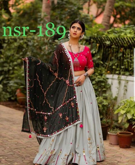 Order #nsr189 LEHENGA choli. ₹1300 on WhatsApp number +919619659727 or ArtistryC.in Grey Chaniya Choli, Chaniya Choli For Navratri, Choli For Navratri, Side Border, Saree Kurti, Navratri Dress, Indian Lehenga Choli, Navratri Chaniya Choli, Bridesmaid Saree