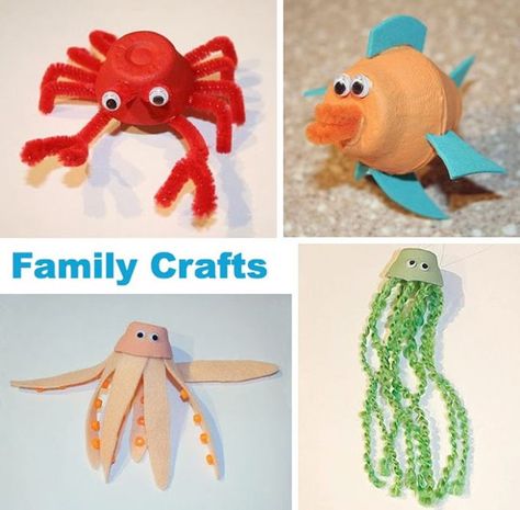 Manualidades para niños con hueveras de cartón: mascaras, animales, personajes... Sea Creatures Crafts, Egg Carton Art, Summer Preschool Activities, Kids Painting Crafts, Egg Carton Crafts, Sea Crafts, Vbs Crafts, Ocean Crafts, Family Crafts