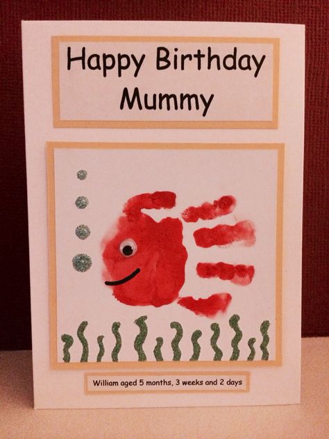 Handmade birthday card for mummy with baby handprint Happy Birthday Mummy Cards Handmade, Birthday Cards From Infants, Baby Handprint Birthday Card, Handprint Cards, Birthday Card From Baby, Handprint Birthday Card, Happy Birthday Mummy, Daddy Birthday Card, Baby Birthday Card