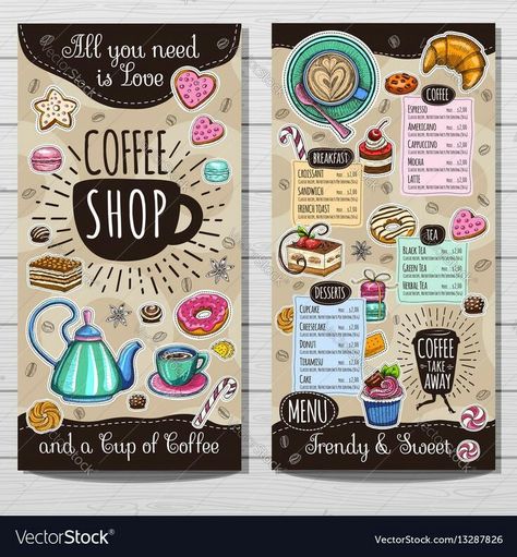 Coffee Doodle, Cafe Menu Design, Menu Card Design, Coffee Shop Menu, Menue Design, Coffee Ideas, Colorful Logo Design, Coffee Menu, Coffee Painting