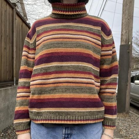 Striped Sweater Outfit, Striped Turtleneck, Fall Fits, Hippie Outfits, Mode Inspo, Outfit Inspo Fall, Knit Outfit, Colourful Outfits, Striped Sweater