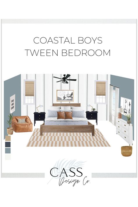 Industrial Coastal Bedroom, Coastal Masculine Bedroom, Coastal Modern Paint Colors, Masculine Coastal Bedroom, Boys Coastal Bedroom, Coastal Boys Bedroom, Bedroom Ideas For Young Man, Coastal Kids Bedroom, Coastal Modern Bedroom