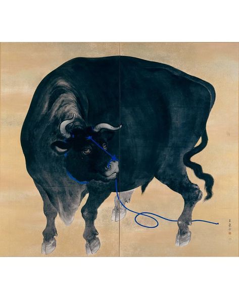 Instagram'da Japanese Art 💮🇯🇵: “Mochizuki Gyokusen: Ox (two-panel folding screen; ink, color and gold on paper), late 19th century Minneapolis Institute of Art” Bull Painting, Urban Street Art, Japanese Illustration, A Bull, Bold Art, Black Bull, Japanese Painting, Japanese Prints, Chinese Art