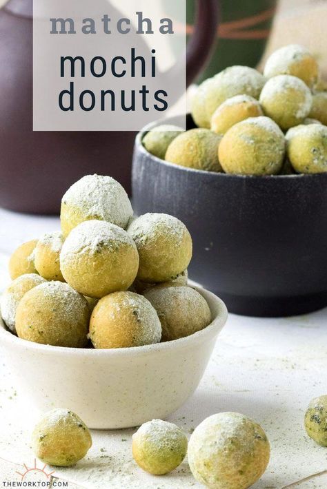 I would really like all of this. Mochi Recipes, Chinese Sweets, Random Desserts, Making Matcha, Matcha Mochi, Easy Donut Recipe, Diet Changes, Mochi Recipe, Easy Donuts