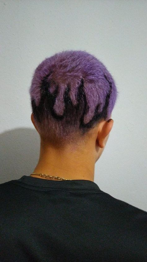 Purple Buzzcut Men, Buzzed Hair Color Design, Bald Dyed Hair, Dark Purple Hair Men, Purple Buzzcut, Dyed Buzzcut Men, Purple Hair Men, Painted Buzzcut, Buzzed Hair Dye Designs