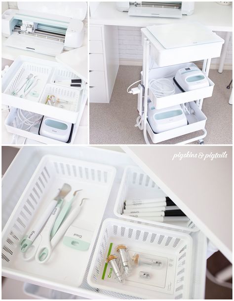 Cricut Space Ideas, Cricut Workspace Ideas, Office Craft Room Combo, Cricut Storage, Pantry Laundry Room, Craft Cart, Cricut Supplies, Sewing Room Organization, Clutter Organization