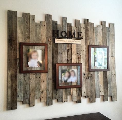 Reclaimed Pallet wood Wall Hanging. Constructed from Reclaimed pallet boards in three panels. Each panel is attached to the wall with an easily mounted bracket. Contact us to Design yours today - Starting at $11.50 per square foot Pallet Picture Display, Wall Rack Design, Pallet Wall Ideas, Aesthetic Home Kitchen, Diy Pallet Wall Art, Pallet Picture Frames, Workshop Decor, Wall Entertainment Center, Tv Options