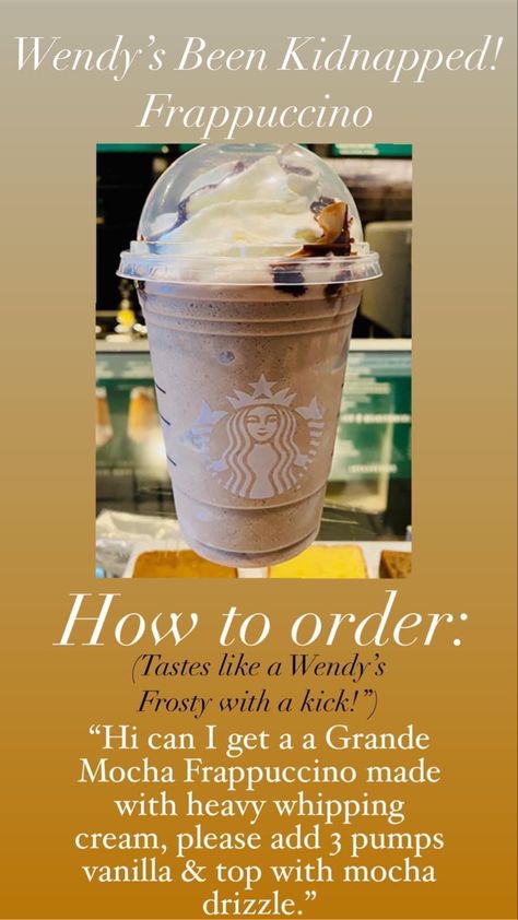 Starbucks Frappuccino Starbucks Secret Menu, Copycat Starbucks Drinks, Starbucks Chocolate, Wendys Frosty, Starbucks Secret Menu Recipes, Cold Starbucks Drinks, Secret Starbucks Recipes, Iced Starbucks Drinks, Secret Starbucks Drinks