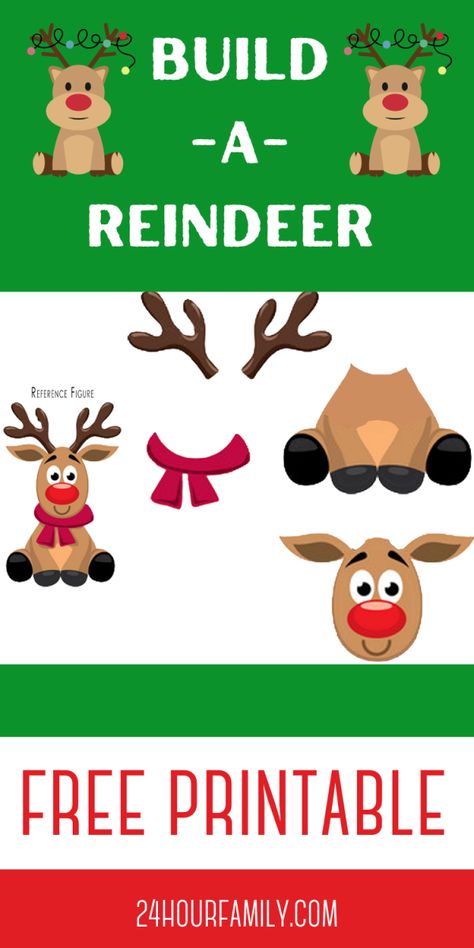 Reindeer Colouring Free Printable, Reindeer Ornaments Diy For Kids, Reindeer Face Template Free Printable, Reindeer Template Free Printable, Reindeer Free Printable, Build A Reindeer, Free Printable Reindeer, Reindeer Craft For Kids, Preschool Christmas Party