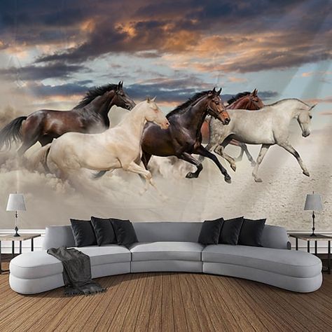 Horse Wallpaper, Baroque Art, Running Horses, Horse Decor, Horse Wall, Tapestry Art, Wallpaper Decor, Palau, Decorative Blankets