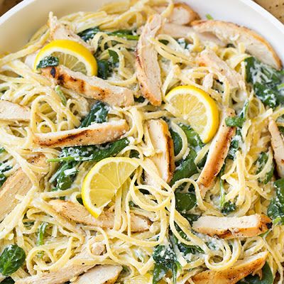 Cook pasta in salted water according to directions listed on package, reserve 1 cup pasta water before draining pasta. Pasta And Chicken, Pasta With Spinach, Chicken Cooking, Parmesan Pasta, Lemon Ricotta, Spinach Pasta, God Mat, Good Eat, Low Carb Paleo