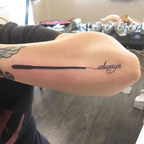 Severus Snape Tattoo, Snape Wand, Tattoo Harry Potter, Harry Potter Always, Always Tattoo, Wand Tattoo, Hp Tattoo, Harry Potter Tattoos, Harry Potter Tattoo