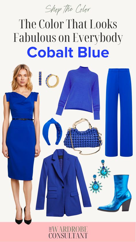 Cobalt Blue: How To Wear The Color That Looks Fabulous on Everybody Cobalt Blue Family Pictures Outfits, Royal Blue Capsule Wardrobe, Cobalt Blue Clothes, Royal Blue And Red Outfit, Cobalt Blue Blazer Outfits For Women, Cobalt Blue Top Outfit, Royal Blue Jacket Outfits Women, Cobalt Blue Shirt Outfit, Cobalt Blue Sweater Outfit