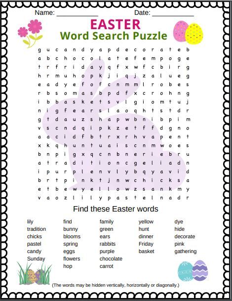 Free printable word search puzzle for kids.  It makes a great Easter activity for your children.  There are 30 Easter words hidden in this fun word search puzzle.   #easterwordsearch   #easterwordsearches  #easterwordsearchfreeprintable Easter Hidden Pictures Free Printable, Easter Crossword For Kids, Easter Search And Find Free Printable, Easter Activities For Middle School, Easter Activities For 3rd Grade, Easter Puzzles For Kids, Easter Crossword Puzzle Free Printable, Spring Word Search Free Printable, Easter Puzzles Printable