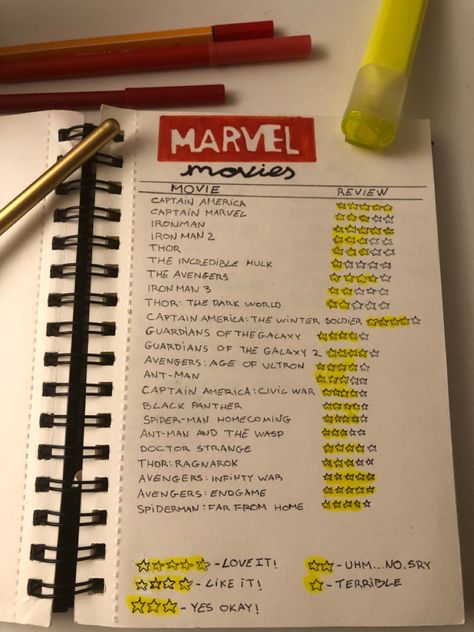 #marvel #journal #movies Marvel Movies To Watch, Marvel Journal, Notebook Cover Design, Galaxy 2, Iron Man 3, Avengers Age, Incredible Hulk, Notebook Cover, Journal Covers