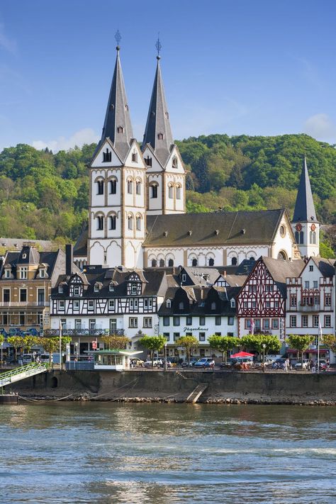 Boppard town, River Rhine and St Severus church, Rhine Valley, Rhineland-Palatinate, Germany, Europe Boppard Germany, Day Trips From Frankfurt, Wine Walk, Rhine Valley, German Travel, Germany Vacation, German Culture, Rhineland Palatinate, Rhine River