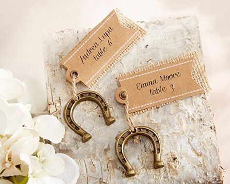 Western Wedding Favor Ideas | A Bride On A Budget Western Wedding Favors, Western Bridal Showers, Wedding Note, Bridal Shower Menu, Place Card Table Wedding, Wedding Horseshoes, Place Card Holder, Horseshoe Crafts, Card Table