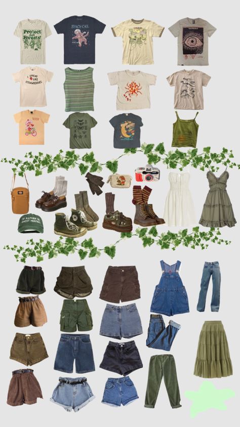 Scotland Outfit Ideas Summer, Science Fair Outfits, Ecologist Outfit, Cottage Core Outfit Inspiration, Earthy Style Summer, Field Biologist Outfit, Naturalism Outfits, Farmercore Outfits, Earthy Capsule Wardrobe