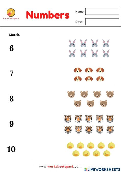 6 To 10 Numbers Worksheet, Number Names, Numbers Worksheet, Counting Numbers, Matching Numbers, Number Worksheets, English As A Second Language (esl), English As A Second Language, Writing Numbers