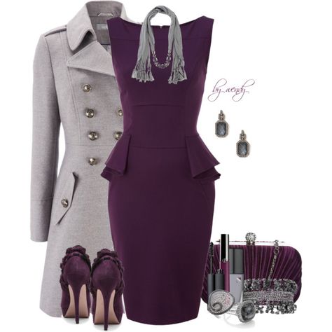 Purple & Grey and Peplum contest by wendyfer on Polyvore featuring Closet, Wallis, Cece L'amour, L.Credi, Dorothy Perkins, Religion Clothing, Forever 21, Astley Clarke, NARS Cosmetics and Giorgio Armani Mode Tips, Chique Outfits, فستان سهرة, Professional Attire, Work Attire, Work Fashion, Look Chic, Purple Dress, Deep Purple