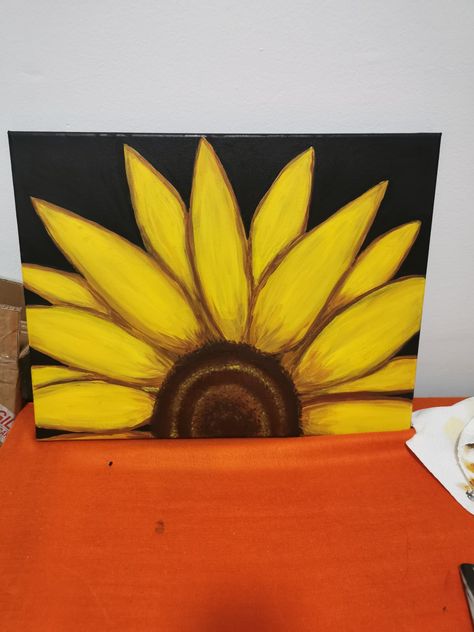 Sunflower Painting On Mirror, Half Sunflower Painting, Sunflower Painting Black Background, Black Oil Sunflower, Starry Night Sunflower Painting, Sunflower Painting, Acrylic Flowers, Night Art, Cool Paintings