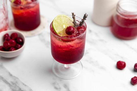 Tart Cherry Lavender Spritz - Choose CherriesChoose Cherries Lavender Spritz, Lime Dress, Lime Slice, Tart Cherries, Wine Spritzer, Tart Cherry Juice, Lemon Honey, Lavender Lemon, Honey Syrup