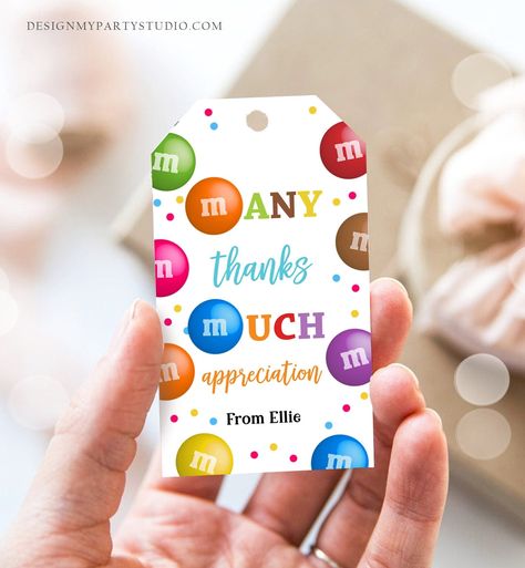 Editable M&M Candy Tag Many Thanks Teacher Appreciation Tag Candy Gift Tag Employee Coworker Staff Thank You Corjl Template Printable 0464 Candy Puns, To Thank Someone, Thanks Teacher, Appreciation Gifts Diy, Teacher Appreciation Gifts Diy, M M Candy, Thanking Someone, Appreciation Printable, Business Packaging