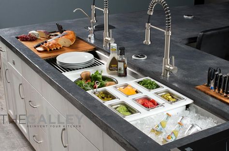 Galley Kitchen Sink, Galley Sink, Large Kitchen Sinks, Kitchen Work Station, Interior Dapur, White Kitchen Sink, Kitchen Sink Design, Concrete Kitchen, Big Kitchen