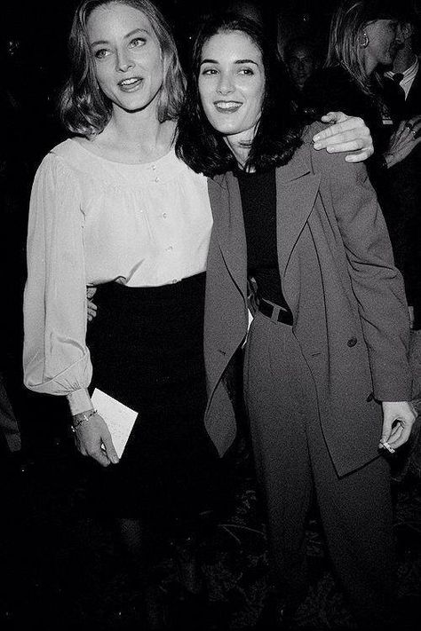 "Jodie Foster and Winona Ryder at the Little Man Tate premiere, 1991." Winona Ryder 90s, Winona Forever, Diane Keaton, Katharine Hepburn, Jodie Foster, Winona Ryder, Famous Women, Girl Crushes, Look At You