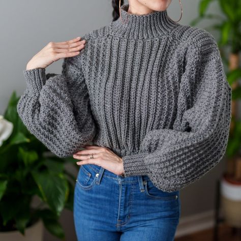 Balloon Sleeve Crochet, Free Crochet Sweater Patterns, Free Crochet Sweater, Crochet Jumper Pattern, Cardigan Sweater Pattern, Balloon Sleeve Sweater, Crochet Cardigan Sweater, Crochet Jumper, Crochet Sweater Pattern Free