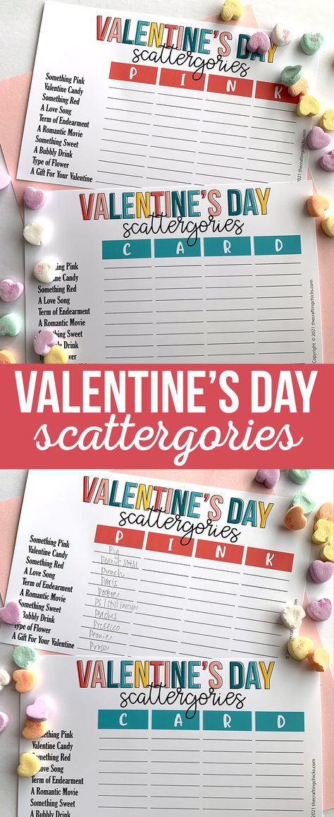 Scattergories Lists, The Sweetest Thing Movie, Kids Party Crafts, Life Skills Lessons, Valentines Games, Free Printable Games, Valentine's Day Games, Terms Of Endearment, Diy And Crafts Sewing