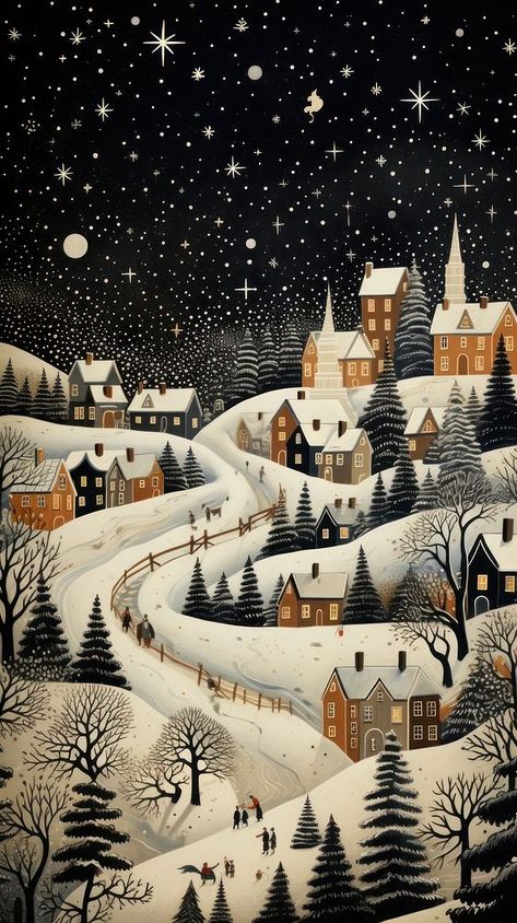 Christmas old town snow night nature architecture landscape.  | premium image by rawpixel.com / Rob Christmas Cottage Painting, Old Christmas Wallpaper, Winter Village Drawing, Winter Village Illustration, Christmas Town Drawing, Christmas Scenes Wonderland Vintage, Winter Scenery Wallpaper, Winter Night Illustration, Wallpaper Snow Winter