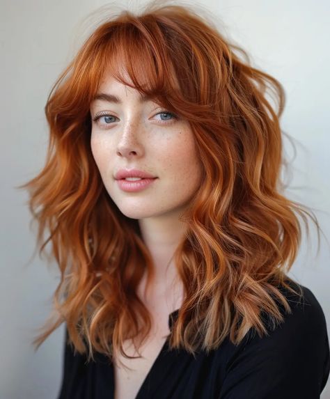 Ignite Your Style: 51 Captivating Copper Hair Color Ideas - Page 10 of 17 - The Fusion Feed Medium Copper Hair, Copper Hair Color Ideas, Shag Cut, Rose Gold Ombre, Copper Balayage, Red Haired Beauty, Medium Curly, Natural Redhead, Copper Hair Color