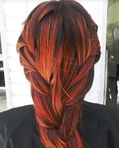 Black with orange highlights                                                                                                                                                     More Brown Hair With Orange, Hair With Orange Highlights, Brown Hair With Orange Highlights, Red Blonde Highlights, Warm Light Brown Hair, Pastel Orange Hair, Orange Ombre Hair, Auburn Hair With Highlights, Short Light Brown Hair