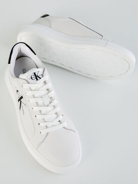 Calvin klein jeans chunky leather cupsole trainer - white/black material content: 100% leather