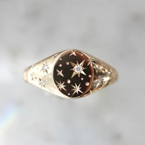 Star Engraved Rings & Jewelry ✨ - Gem Breakfast Custom Engraved Ring, Redesigned Heirloom Jewelry, Unique Signet Ring, Star Signet Ring, Signet Wedding Ring, Signet Engagement Ring, Star Wedding Ring, Signet Engagement Rings, Star Engagement Ring